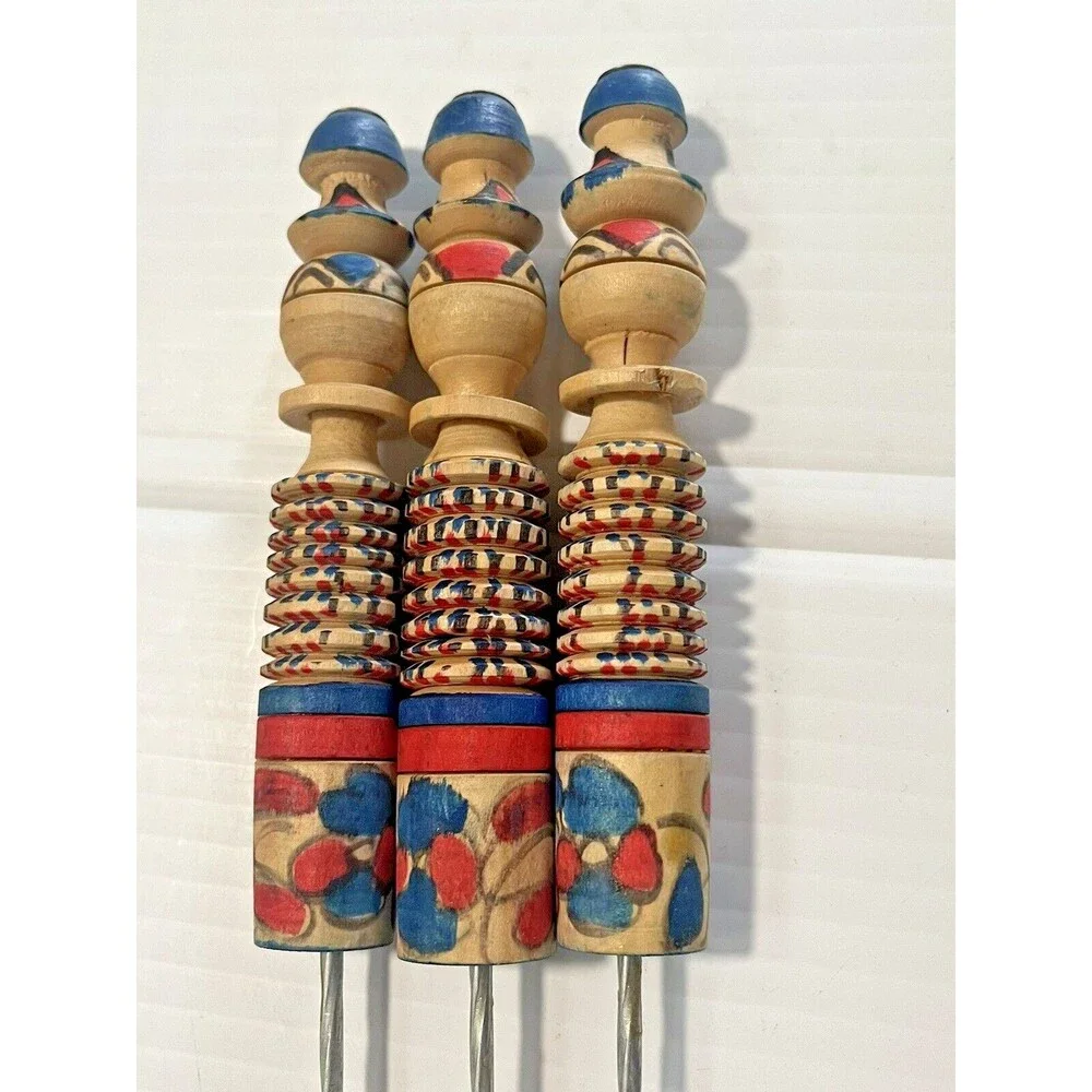 French Metal Wood Skewers Meat BBQ Sweet Stick Candy Kabab Grill Tool Vintage